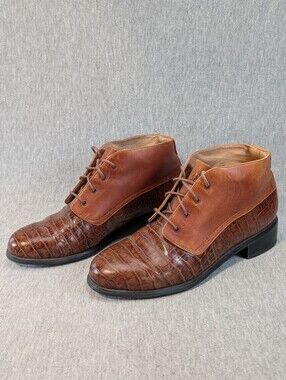 Ariat Leather Croc Ankle Boots Women's 8B Brown Lace Up Embossed Cap Toe